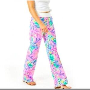 Lilly Pulitzer Pants L Beach Palazzo‎ Wide Leg Linen It Was All A Dream Preppy
